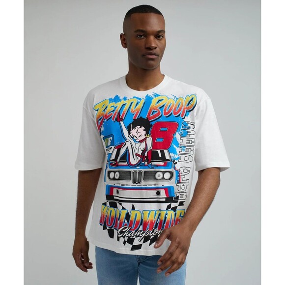 Betty Boop Reason Men’s White Racing Short Sleeve Graphic T-Shirt  Tee XXL - Picture 6 of 10